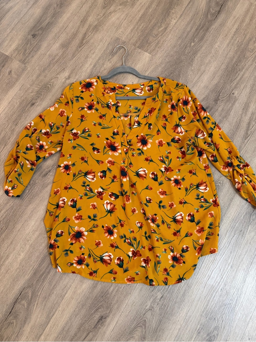 Floral V-Neck Blouse in Mustard
